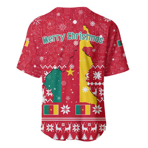 Cameroon Christmas Baseball Jersey Snowflake Pattern Traditional Santa and Map Motif - African Pride