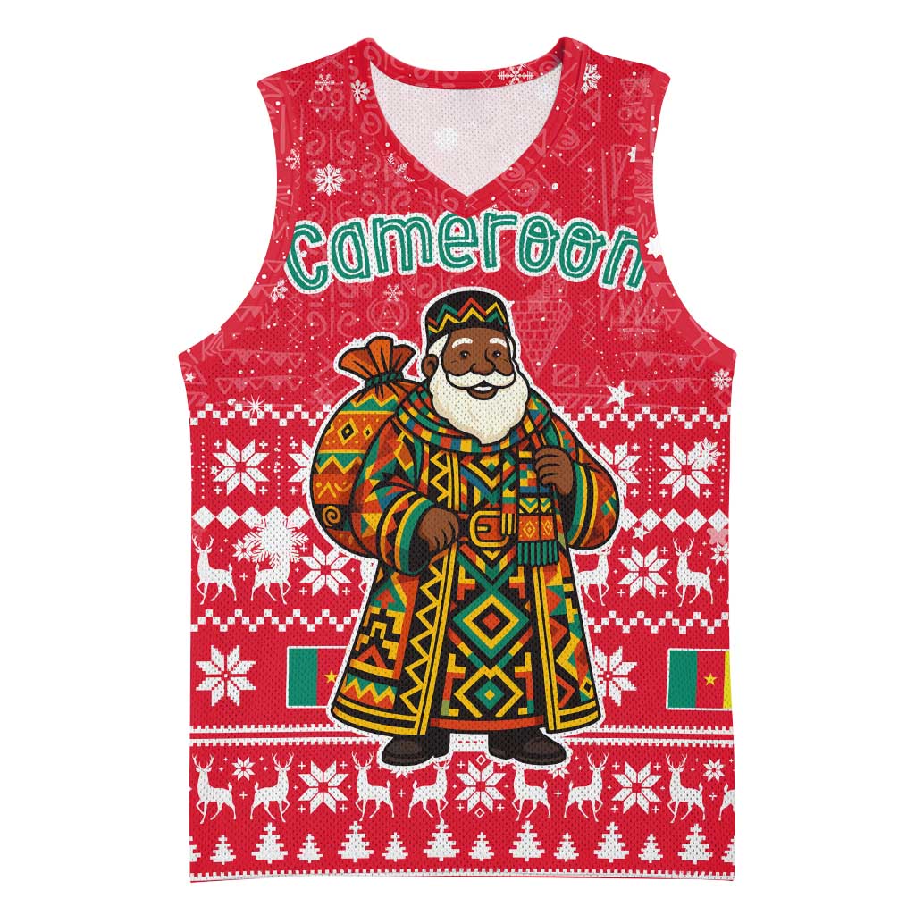 Cameroon Christmas Basketball Jersey Snowflake Pattern Traditional Santa and Map Motif - African Pride