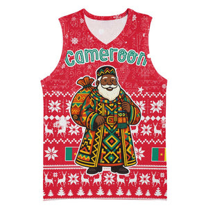 Cameroon Christmas Basketball Jersey Snowflake Pattern Traditional Santa and Map Motif - African Pride