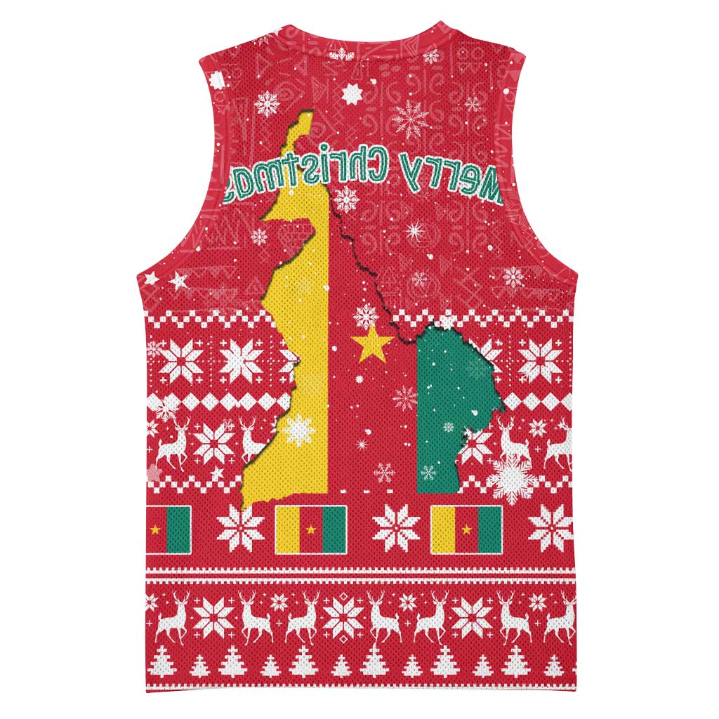 Cameroon Christmas Basketball Jersey Snowflake Pattern Traditional Santa and Map Motif - African Pride