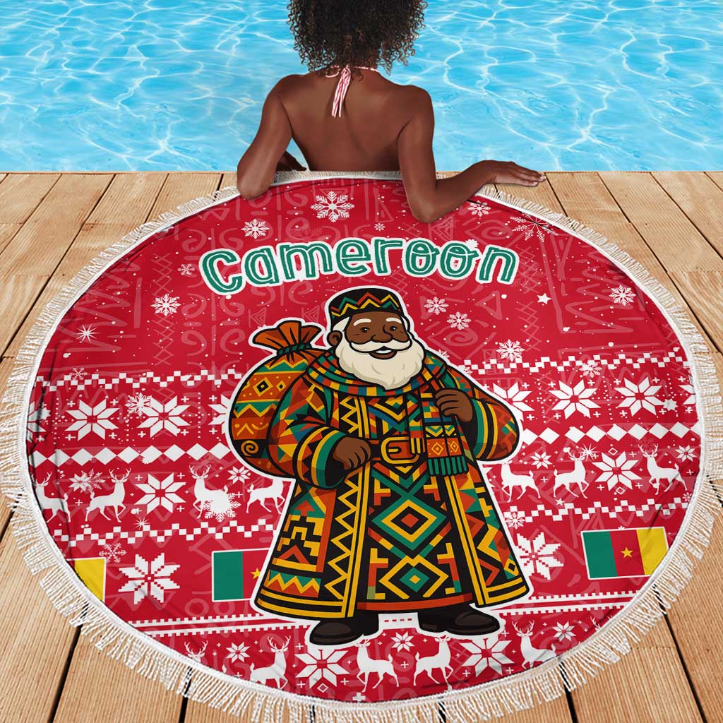 Cameroon Christmas Beach Blanket Snowflake Pattern Traditional Santa and Map Motif - African Pride