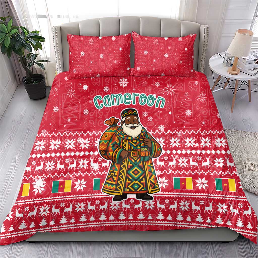 Cameroon Christmas Bedding Set Snowflake Pattern Traditional Santa and Map Motif - African Pride