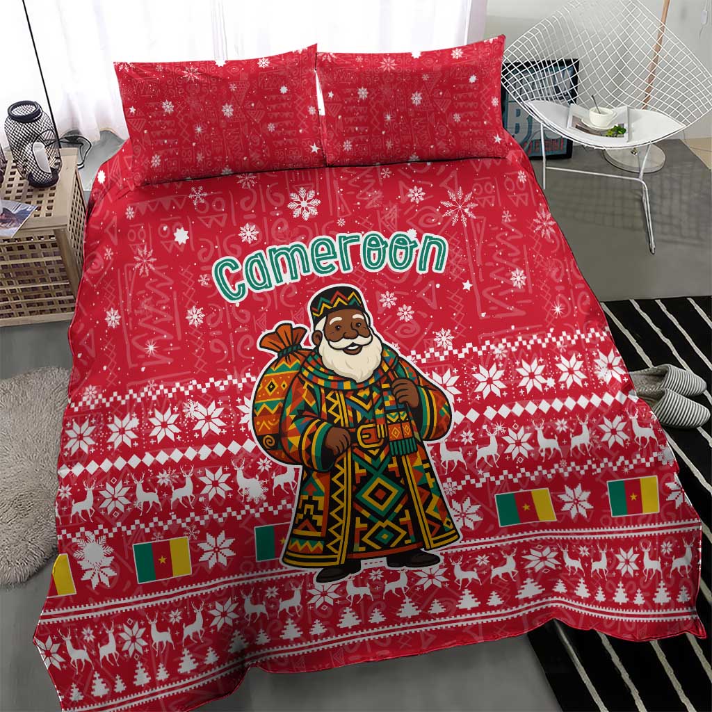 Cameroon Christmas Bedding Set Snowflake Pattern Traditional Santa and Map Motif - African Pride