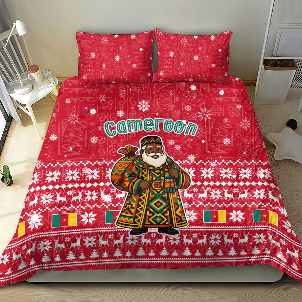 Cameroon Christmas Bedding Set Snowflake Pattern Traditional Santa and Map Motif - African Pride
