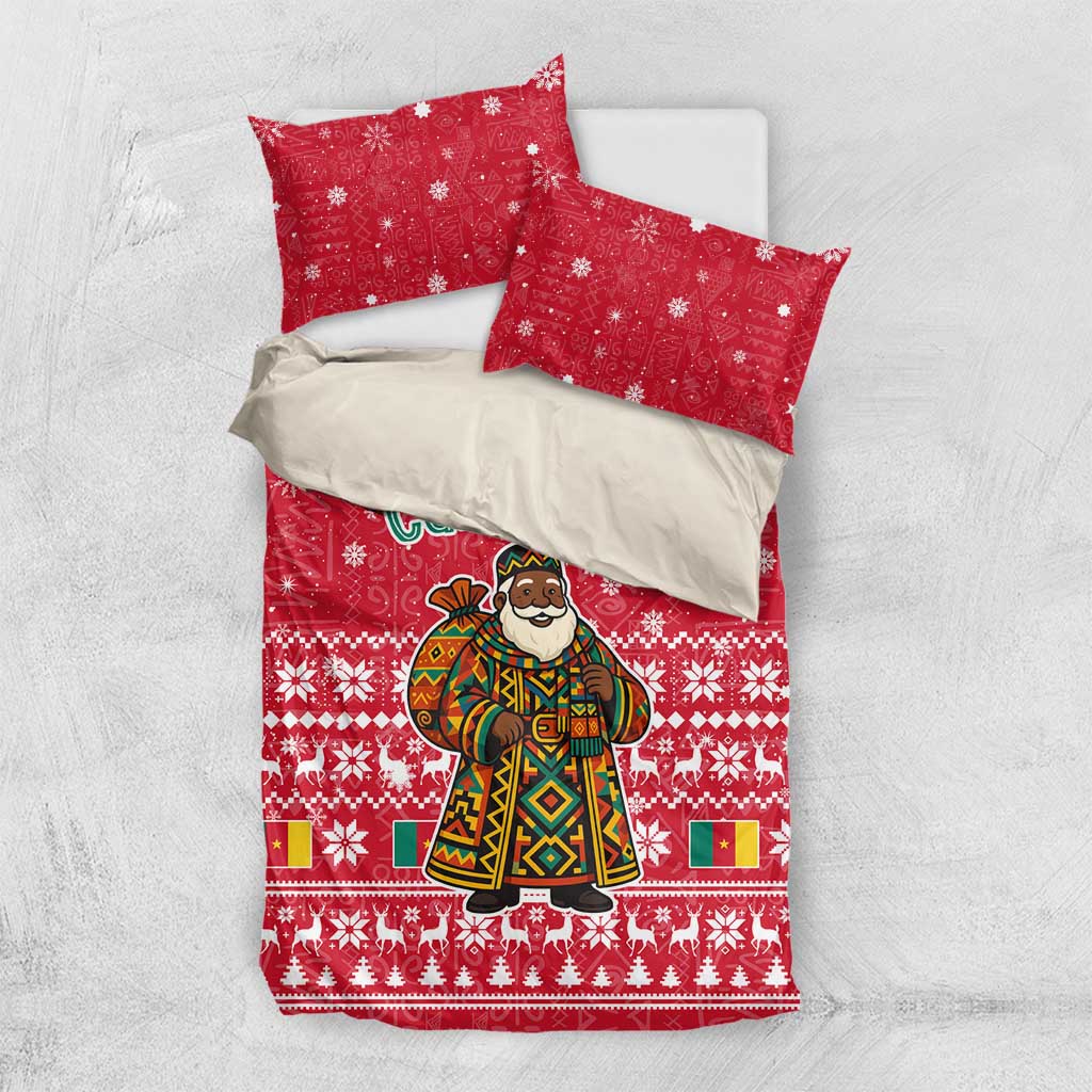 Cameroon Christmas Bedding Set Snowflake Pattern Traditional Santa and Map Motif - African Pride
