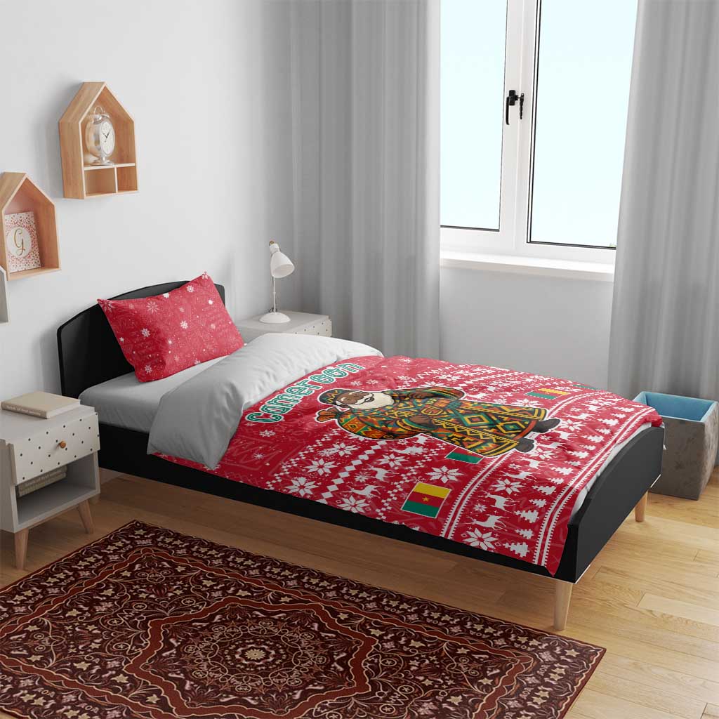 Cameroon Christmas Bedding Set Snowflake Pattern Traditional Santa and Map Motif - African Pride