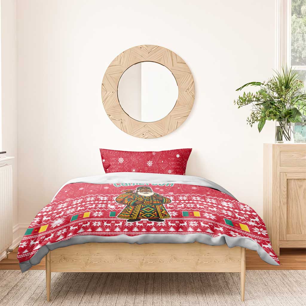 Cameroon Christmas Bedding Set Snowflake Pattern Traditional Santa and Map Motif - African Pride