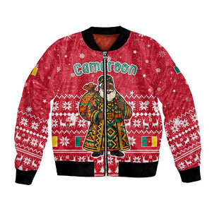 Cameroon Christmas Bomber Jacket Snowflake Pattern Traditional Santa and Map Motif - African Pride