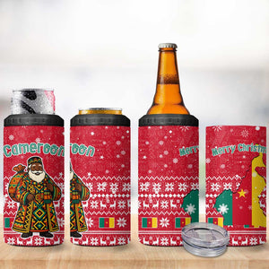 Cameroon Christmas 4 in 1 Can Cooler Tumbler Snowflake Pattern Traditional Santa and Map Motif - African Pride