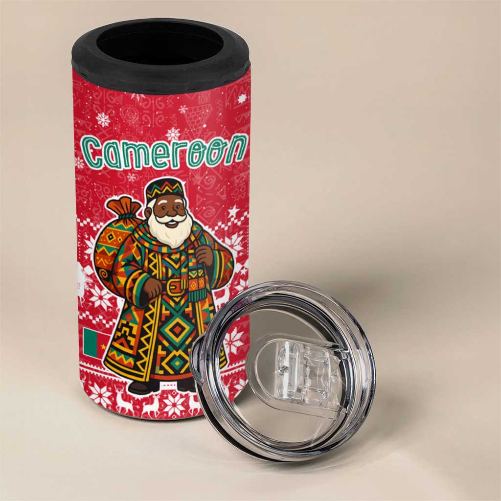 Cameroon Christmas 4 in 1 Can Cooler Tumbler Snowflake Pattern Traditional Santa and Map Motif - African Pride