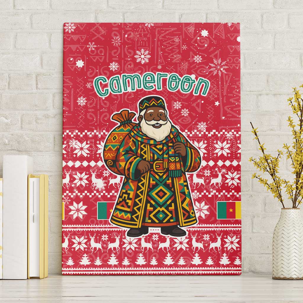 Cameroon Christmas Canvas Wall Art Snowflake Pattern Traditional Santa and Map Motif - African Pride