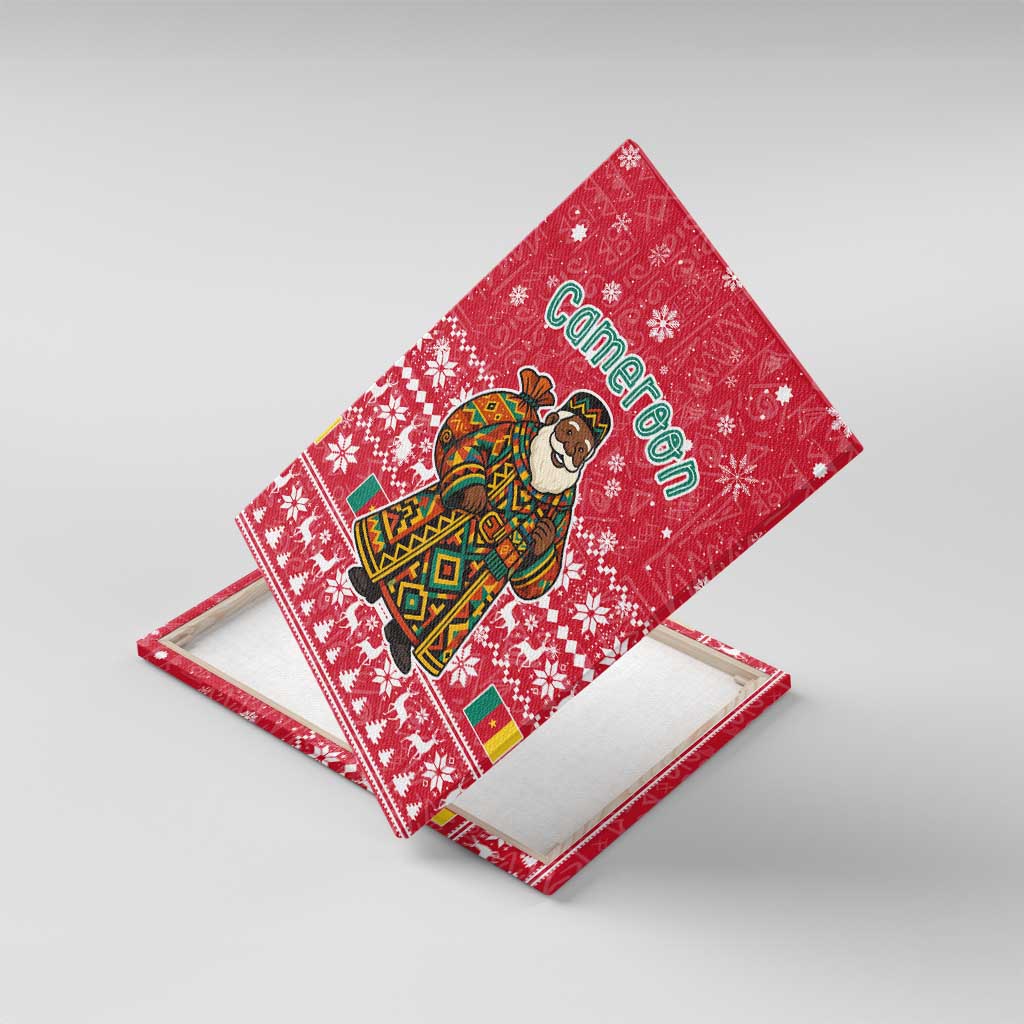 Cameroon Christmas Canvas Wall Art Snowflake Pattern Traditional Santa and Map Motif - African Pride