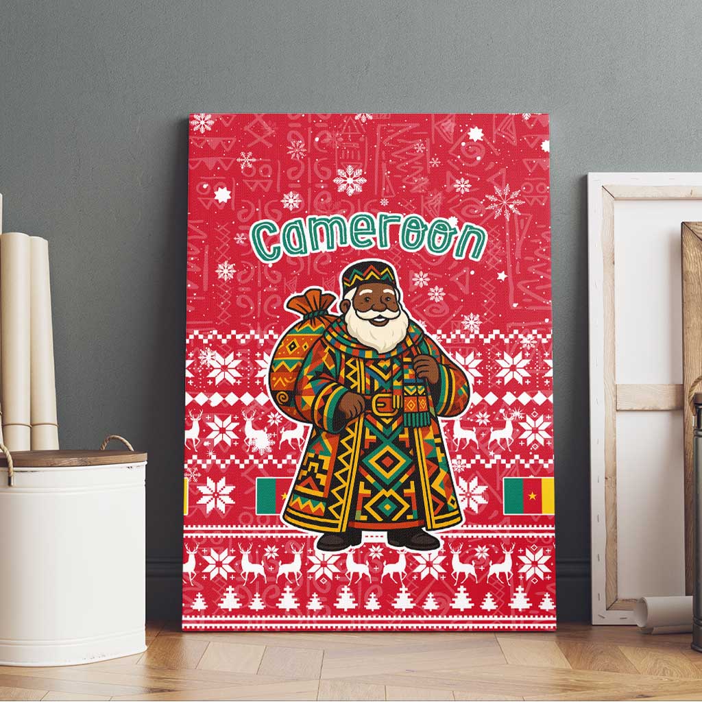 Cameroon Christmas Canvas Wall Art Snowflake Pattern Traditional Santa and Map Motif - African Pride