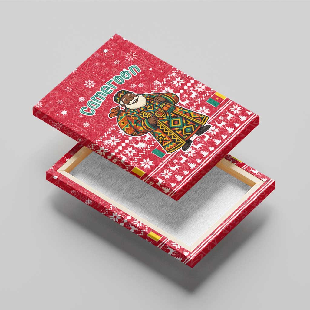 Cameroon Christmas Canvas Wall Art Snowflake Pattern Traditional Santa and Map Motif - African Pride