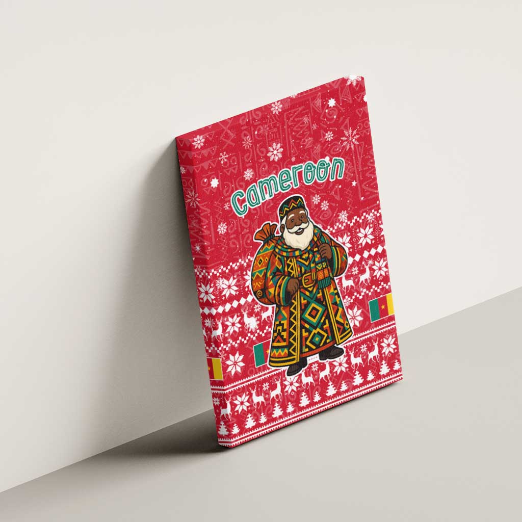 Cameroon Christmas Canvas Wall Art Snowflake Pattern Traditional Santa and Map Motif - African Pride