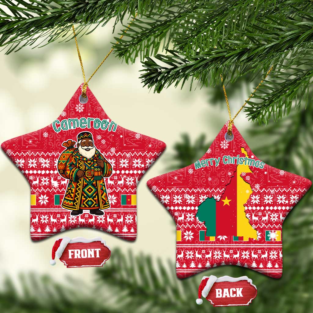 Cameroon Christmas Ceramic Ornament Snowflake Pattern Traditional Santa and Map Motif - African Pride