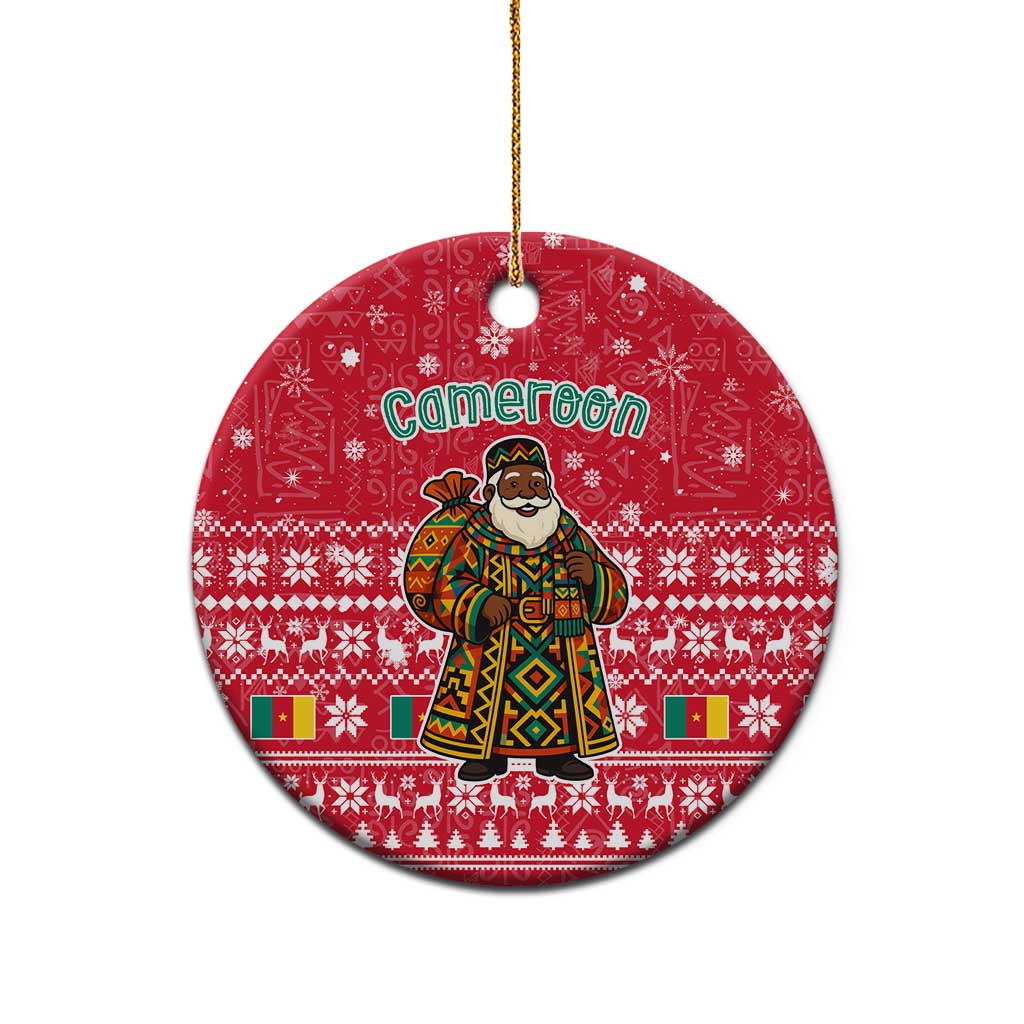 Cameroon Christmas Ceramic Ornament Snowflake Pattern Traditional Santa and Map Motif - African Pride