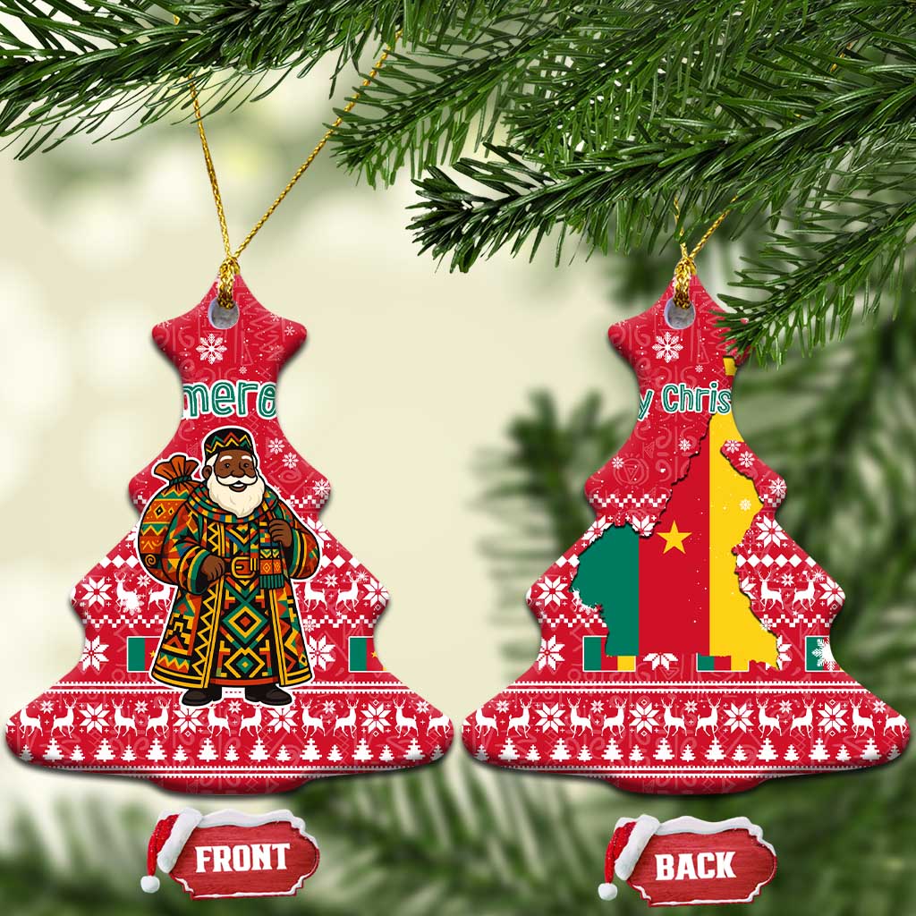 Cameroon Christmas Ceramic Ornament Snowflake Pattern Traditional Santa and Map Motif - African Pride