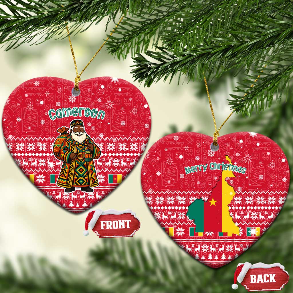Cameroon Christmas Ceramic Ornament Snowflake Pattern Traditional Santa and Map Motif - African Pride