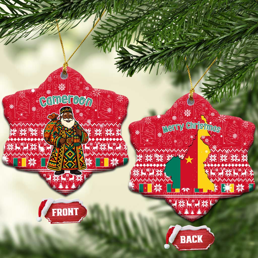Cameroon Christmas Ceramic Ornament Snowflake Pattern Traditional Santa and Map Motif - African Pride