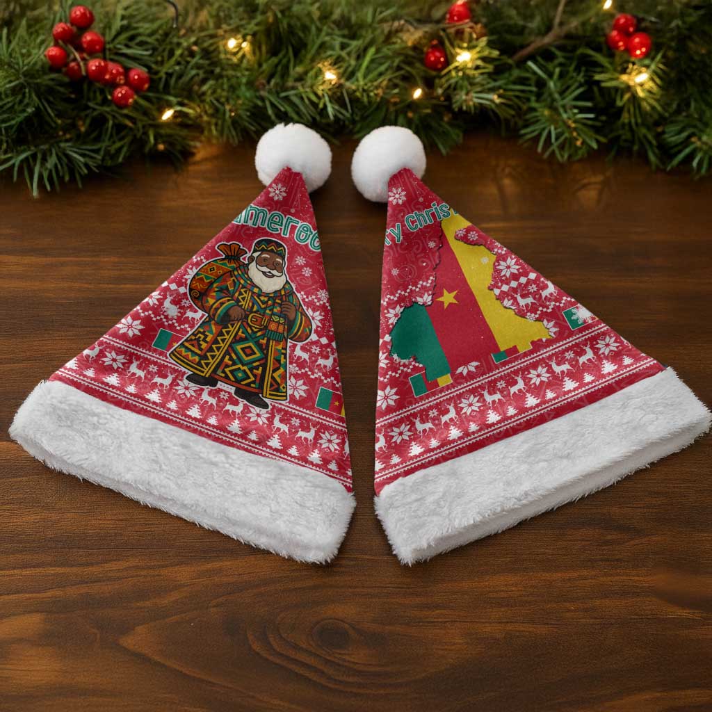 Cameroon Christmas Santa Hat Snowflake Pattern Traditional Santa and Map Motif - African Pride