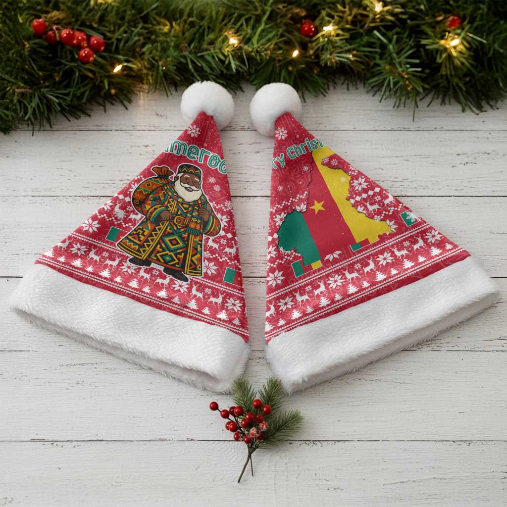 Cameroon Christmas Santa Hat Snowflake Pattern Traditional Santa and Map Motif - African Pride