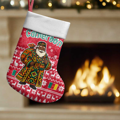 Cameroon Christmas Stocking Snowflake Pattern Traditional Santa and Map Motif - African Pride