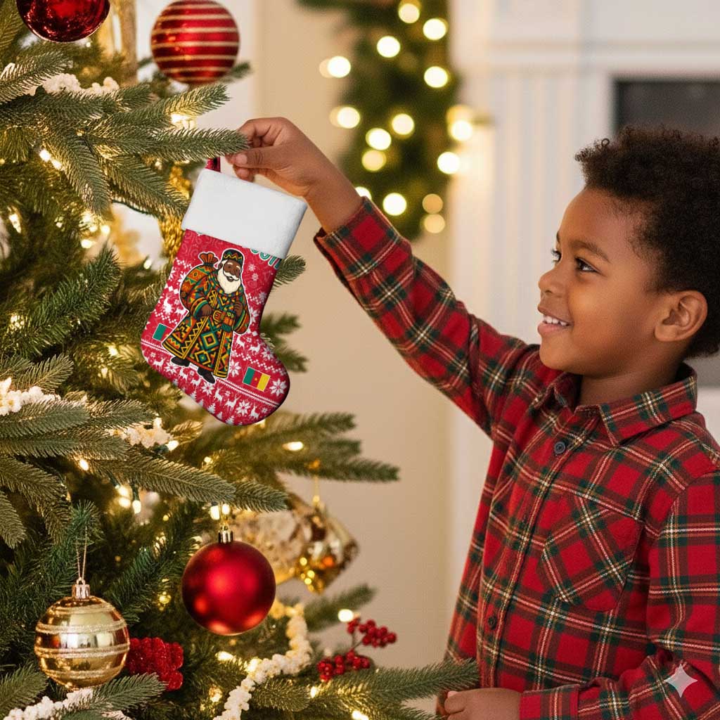 Cameroon Christmas Stocking Snowflake Pattern Traditional Santa and Map Motif - African Pride