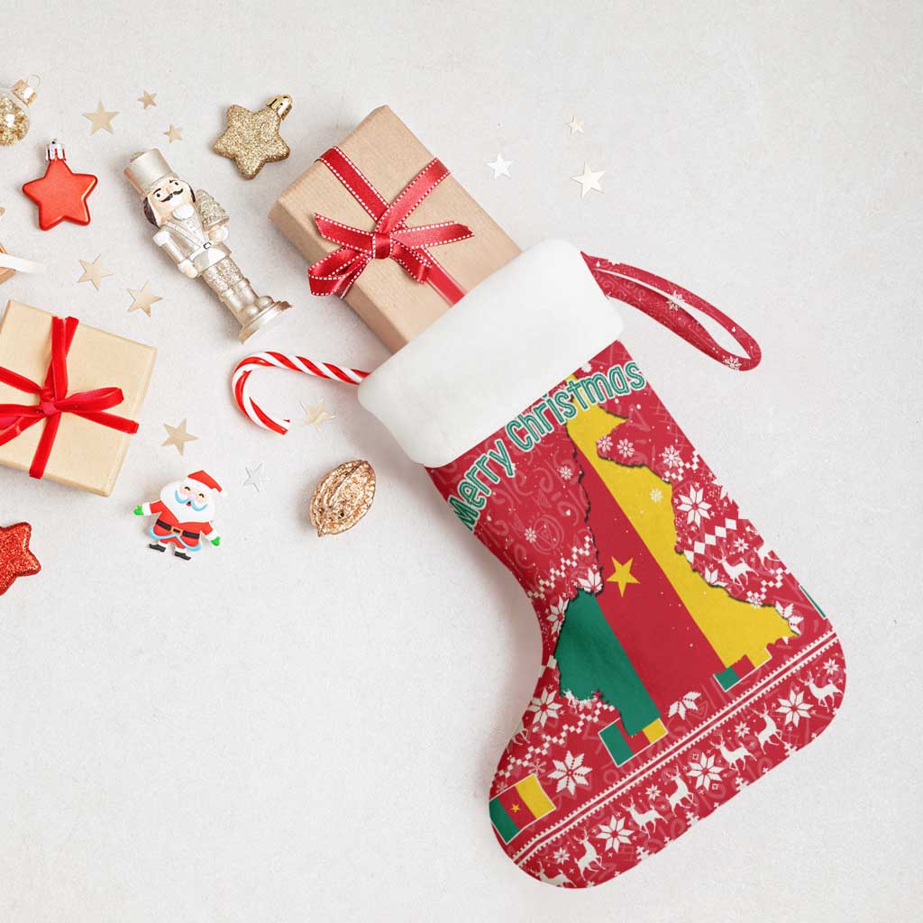 Cameroon Christmas Stocking Snowflake Pattern Traditional Santa and Map Motif - African Pride