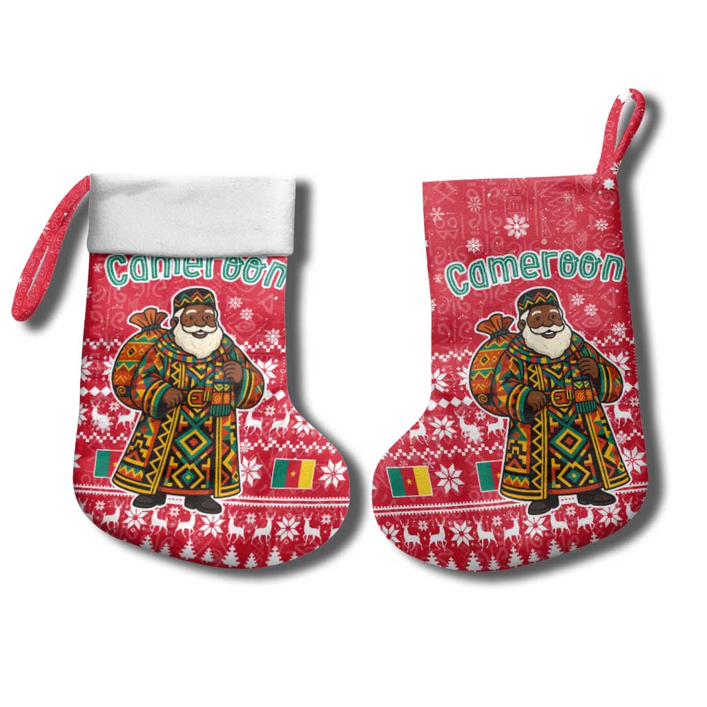 Cameroon Christmas Stocking Snowflake Pattern Traditional Santa and Map Motif - African Pride