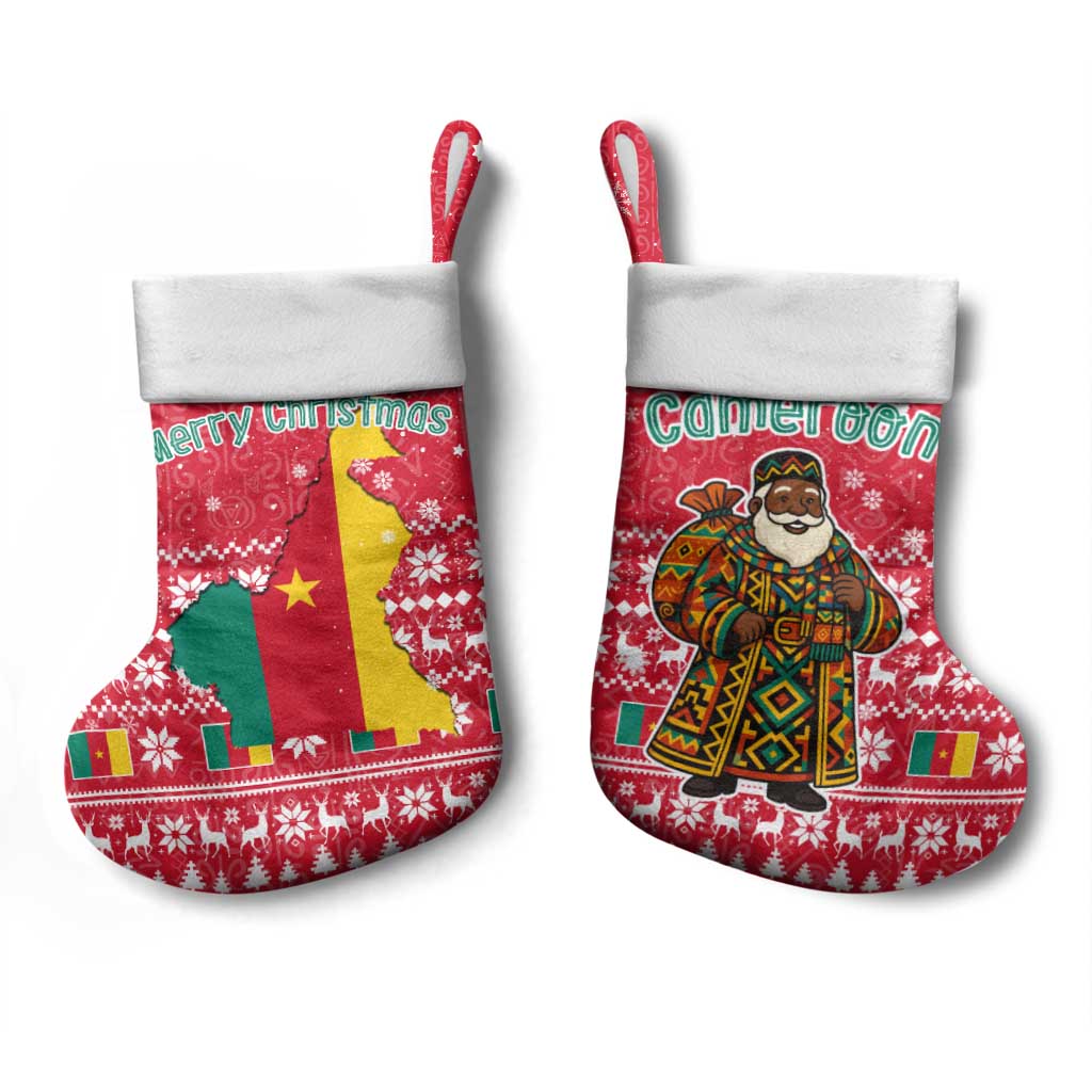 Cameroon Christmas Stocking Snowflake Pattern Traditional Santa and Map Motif - African Pride