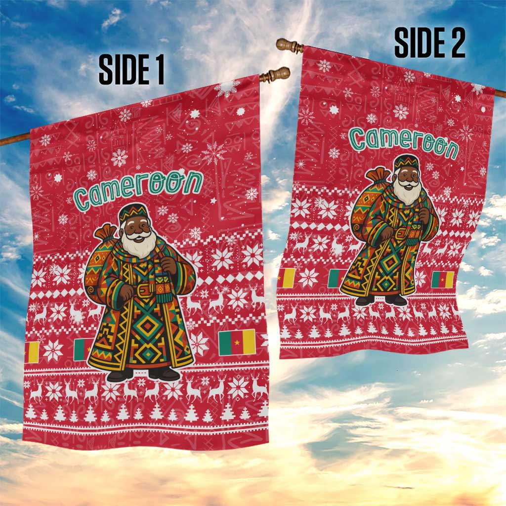 Cameroon Christmas Garden Flag Snowflake Pattern Traditional Santa and Map Motif - African Pride