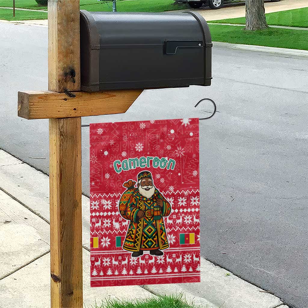 Cameroon Christmas Garden Flag Snowflake Pattern Traditional Santa and Map Motif - African Pride