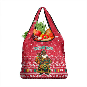 Cameroon Christmas Grocery Bag Snowflake Pattern Traditional Santa and Map Motif - African Pride