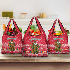 Cameroon Christmas Grocery Bag Snowflake Pattern Traditional Santa and Map Motif - African Pride