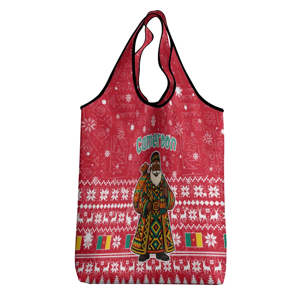 Cameroon Christmas Grocery Bag Snowflake Pattern Traditional Santa and Map Motif - African Pride