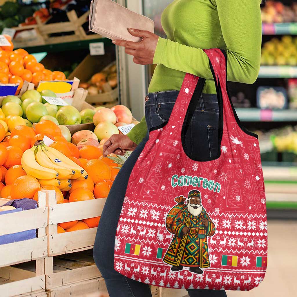 Cameroon Christmas Grocery Bag Snowflake Pattern Traditional Santa and Map Motif - African Pride