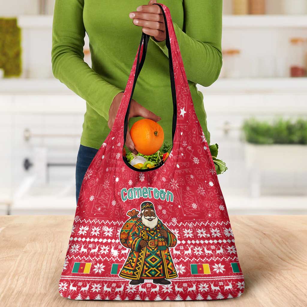 Cameroon Christmas Grocery Bag Snowflake Pattern Traditional Santa and Map Motif - African Pride