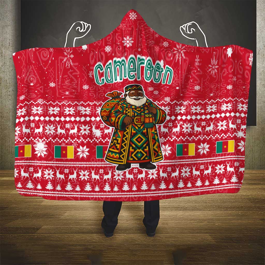 Cameroon Christmas Hooded Blanket Snowflake Pattern Traditional Santa and Map Motif - African Pride