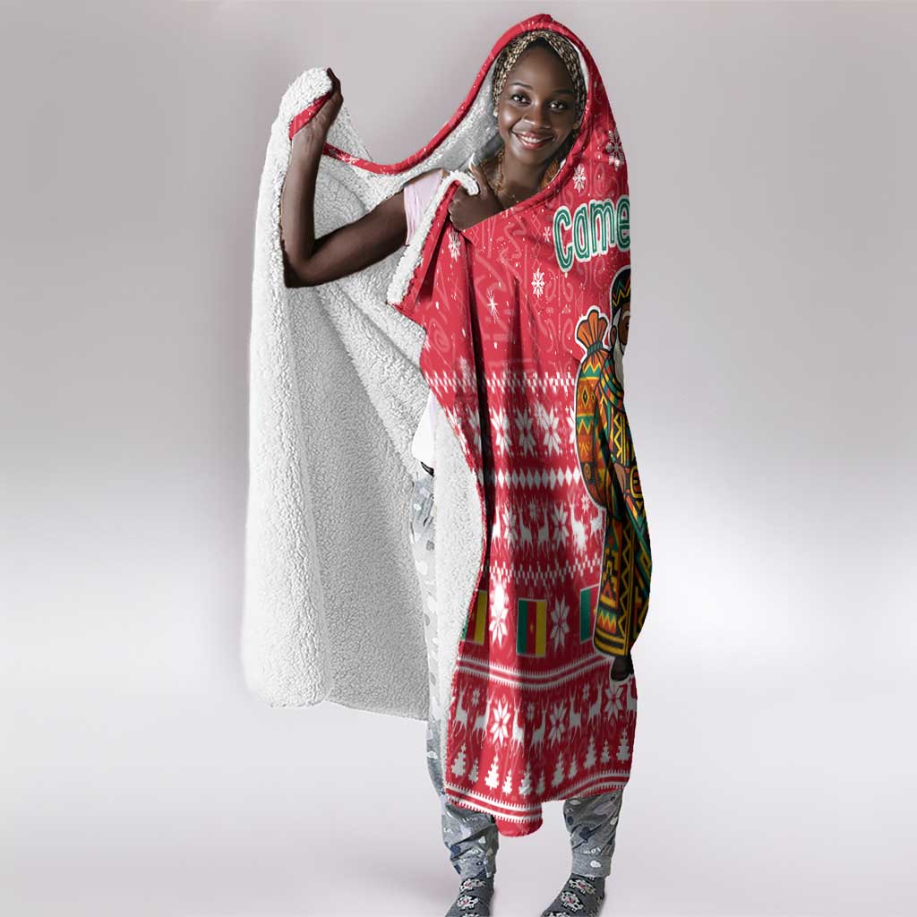 Cameroon Christmas Hooded Blanket Snowflake Pattern Traditional Santa and Map Motif - African Pride