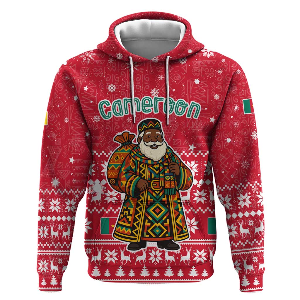 Cameroon Christmas Hoodie Snowflake Pattern Traditional Santa and Map Motif - African Pride