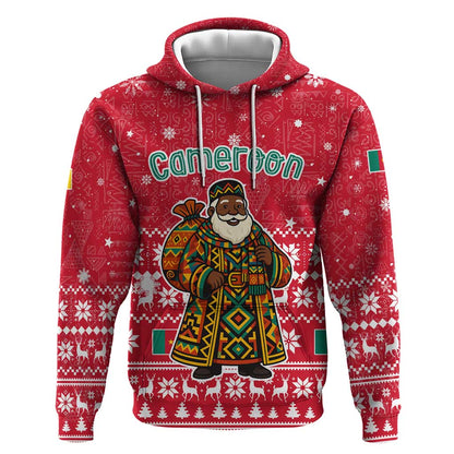 Cameroon Christmas Hoodie Snowflake Pattern Traditional Santa and Map Motif - African Pride