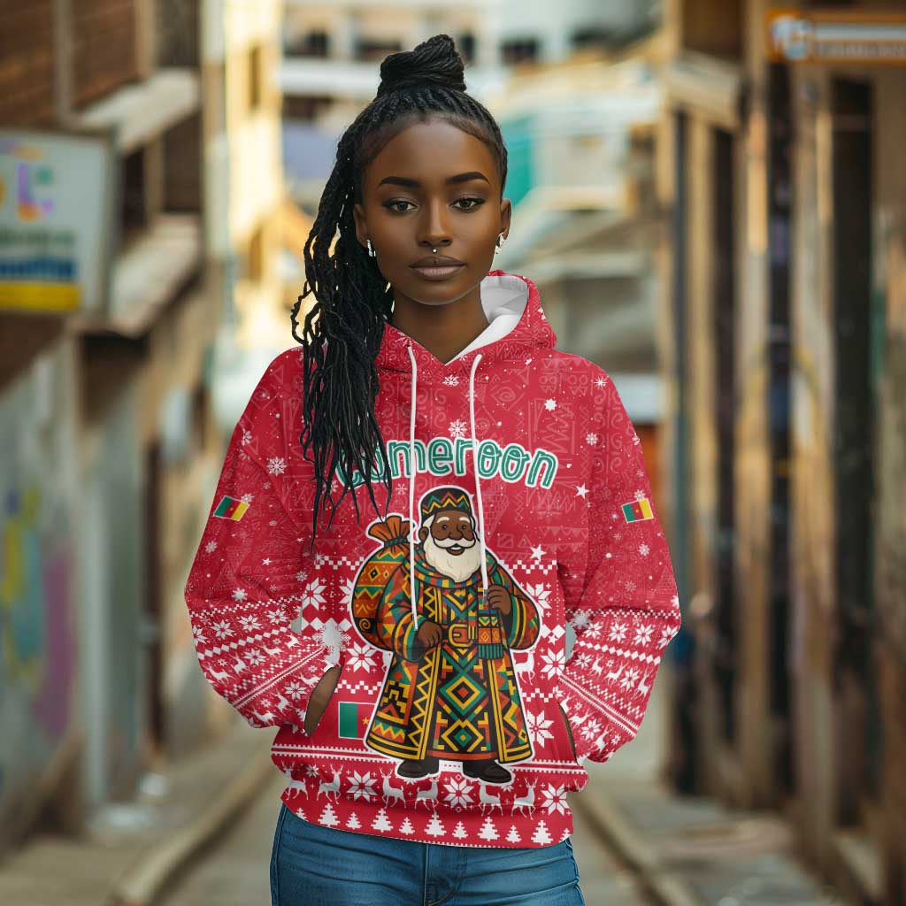Cameroon Christmas Hoodie Snowflake Pattern Traditional Santa and Map Motif - African Pride