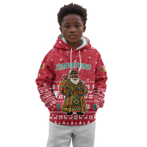 Cameroon Christmas Kid Hoodie Snowflake Pattern Traditional Santa and Map Motif - African Pride