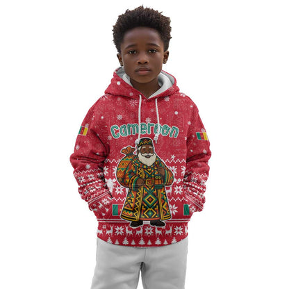 Cameroon Christmas Kid Hoodie Snowflake Pattern Traditional Santa and Map Motif - African Pride