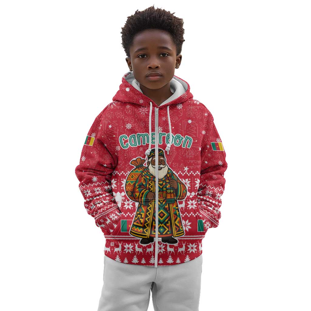 Cameroon Christmas Kid Hoodie Snowflake Pattern Traditional Santa and Map Motif - African Pride