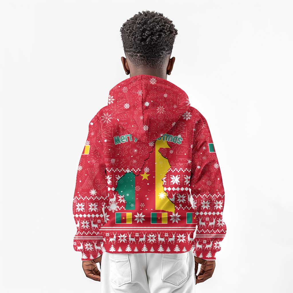 Cameroon Christmas Kid Hoodie Snowflake Pattern Traditional Santa and Map Motif - African Pride