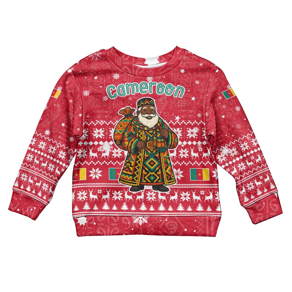 Cameroon Christmas Kid Ugly Christmas Sweater Snowflake Pattern Traditional Santa and Map Motif - African Pride