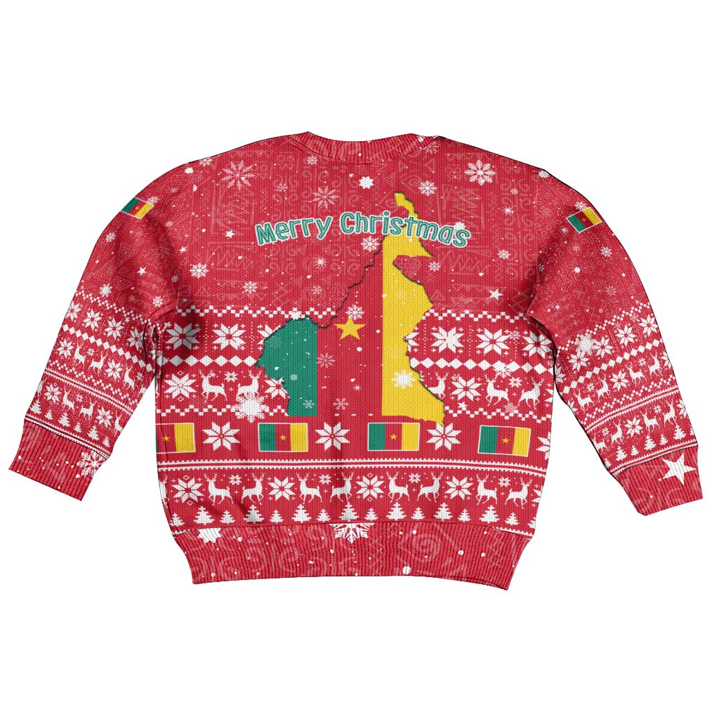 Cameroon Christmas Kid Ugly Christmas Sweater Snowflake Pattern Traditional Santa and Map Motif - African Pride