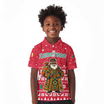 Cameroon Christmas Kid Polo Shirt Snowflake Pattern Traditional Santa and Map Motif - African Pride